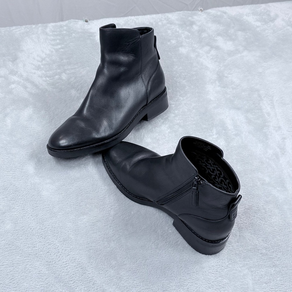 Cole Haan Ramona Ankle Boots Womens 8 Black Leather Side Zip Block Heel Booties